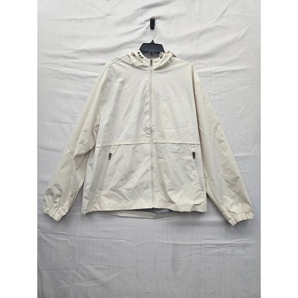 Weatherproof Mens Hooded Windbreaker Jacket Khaki Poly Lightweight Size Large